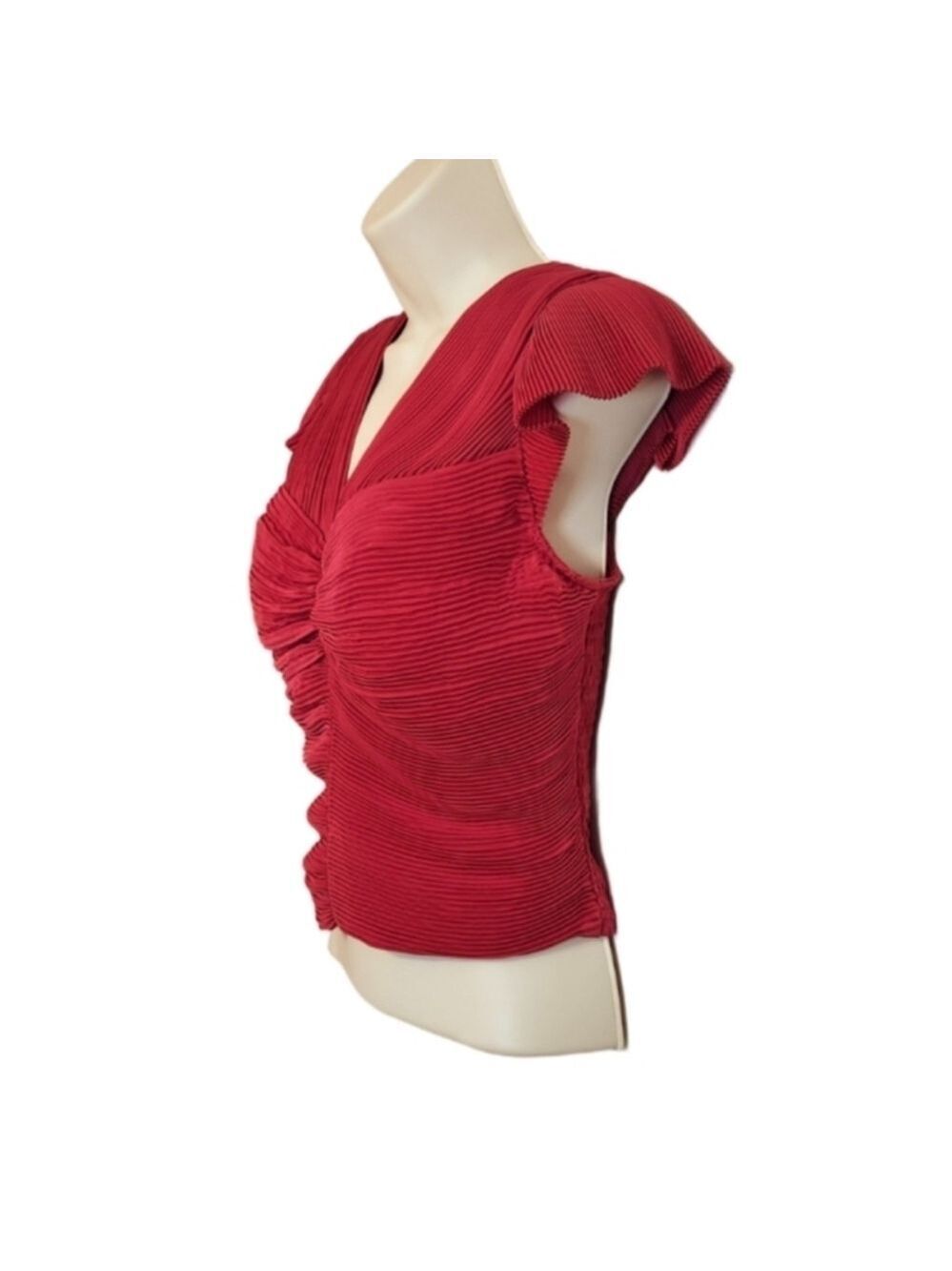 Express Hot Pink Pleated Flutter Sleeve Crop Top Medium - Picture 3 of 9
